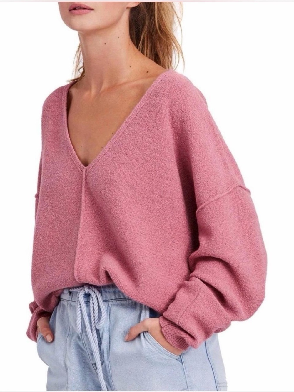 Free People "Take Me Places" pink pullover sweater size large